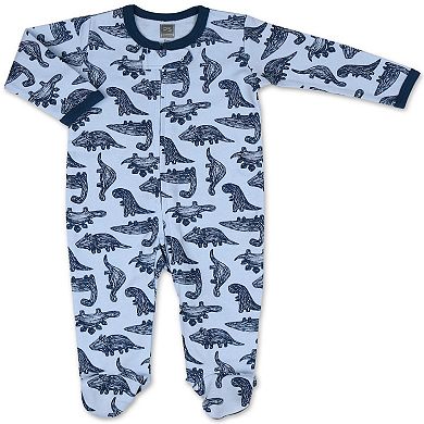 The Peanutshell Baby Sleep N Play Footed Pajamas for Boys or Girls, Dinosaur, Blue, 3 Pack