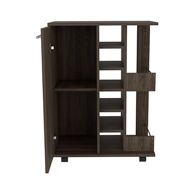 DEPOT E-SHOP Magda Bar Cart, Four Casters, Six Built-in Wine Rack ...