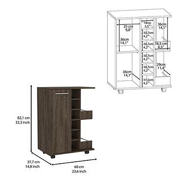 DEPOT E-SHOP Magda Bar Cart, Four Casters, Six Built-in Wine Rack ...