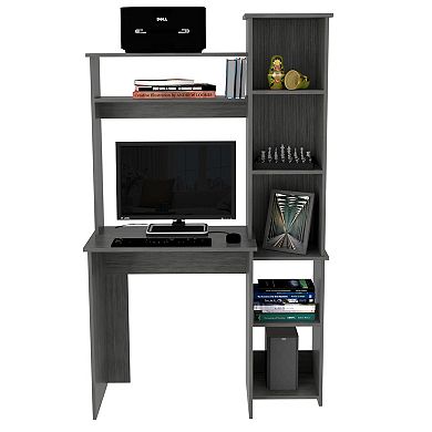 DEPOT E-SHOP Aramis Desk, Five Shelves, Two Superior Shelves, Smokey Oak