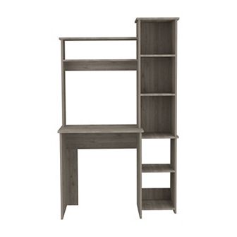 DEPOT E-SHOP Aramis Desk, Five Shelves, Two Superior Shelves, Light Gray