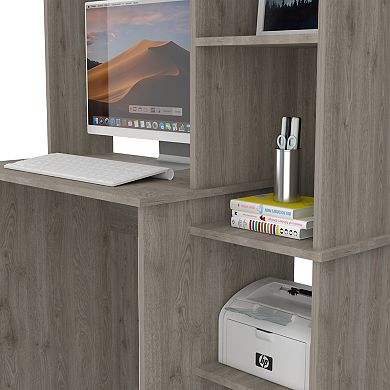 DEPOT E-SHOP Aramis Desk, Five Shelves, Two Superior Shelves, Light Gray