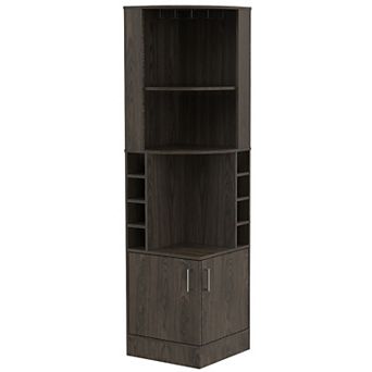 DEPOT E-SHOP Egina Corner Bar Cabinet, Two External Shelves, Dark Walnut