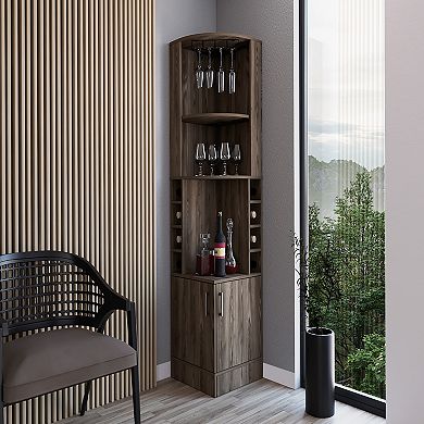 DEPOT E-SHOP Egina Corner Bar Cabinet, Two External Shelves, Dark Walnut