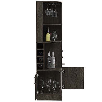 DEPOT E-SHOP Egina Corner Bar Cabinet, Two External Shelves, Dark Walnut