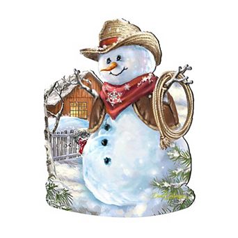 Cowboy Snowman Christmas 24-Inch Door Decor by D. Gelsinger - Fun Santa & Snowman Western Style