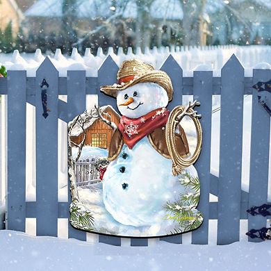 Cowboy Snowman Christmas 24-Inch Door Decor by D. Gelsinger - Fun Santa & Snowman Western Style