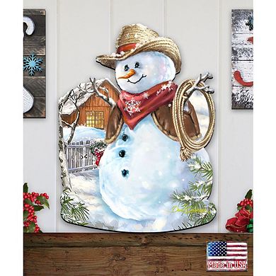 Cowboy Snowman Christmas 24-Inch Door Decor by D. Gelsinger - Fun Santa & Snowman Western Style
