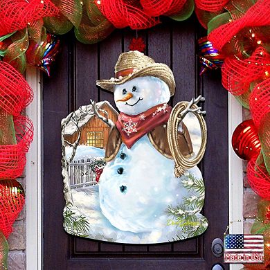 Cowboy Snowman Christmas 24-Inch Door Decor by D. Gelsinger - Fun Santa & Snowman Western Style