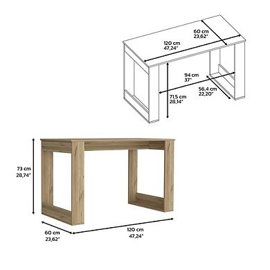 DEPOT E-SHOP Melb Writing Desk with Ample Workstation and Sturdy Legs, Light Oak