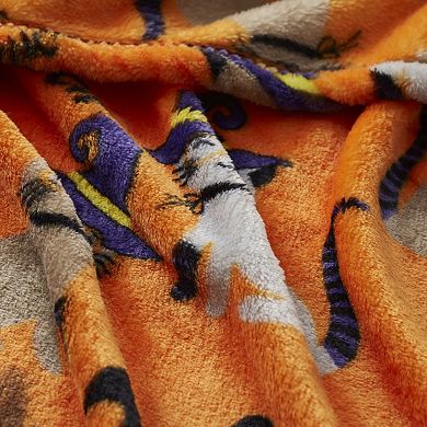 Kate Aurora Oversized Halloween Orange Spooky Cats and Broomstick Ultra Soft and Plush Throw Blanket