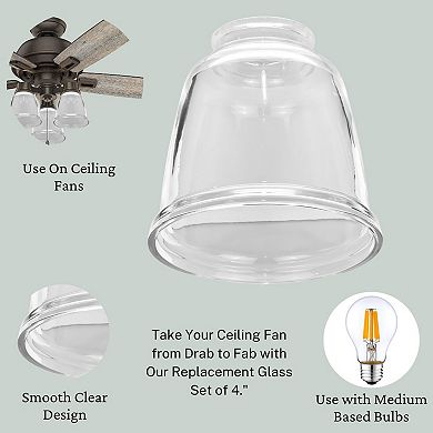 Clear Glass Shade Lamp Replacement Kit For Ceiling Fan Light Kits 4-pack