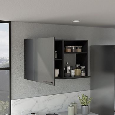 DEPOT E-SHOP Salento 2 Stackable Wall-Mounted Storage Cabinet with 2 Side Shelf, Black