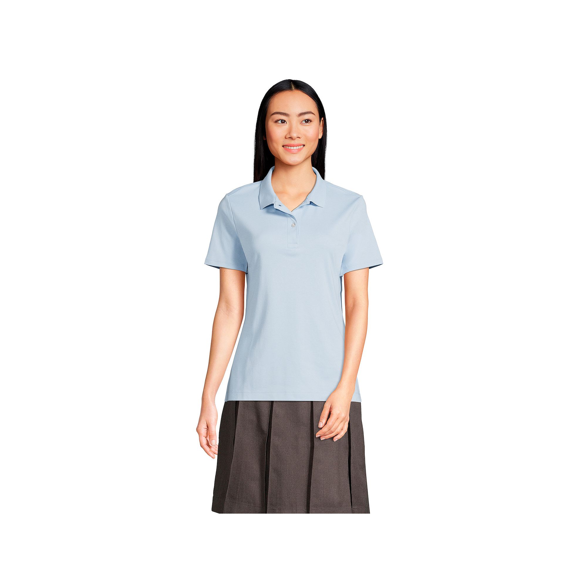 Womens Lands End School Uniform Short Sleeve Interlock Polo Shirt, Size: 