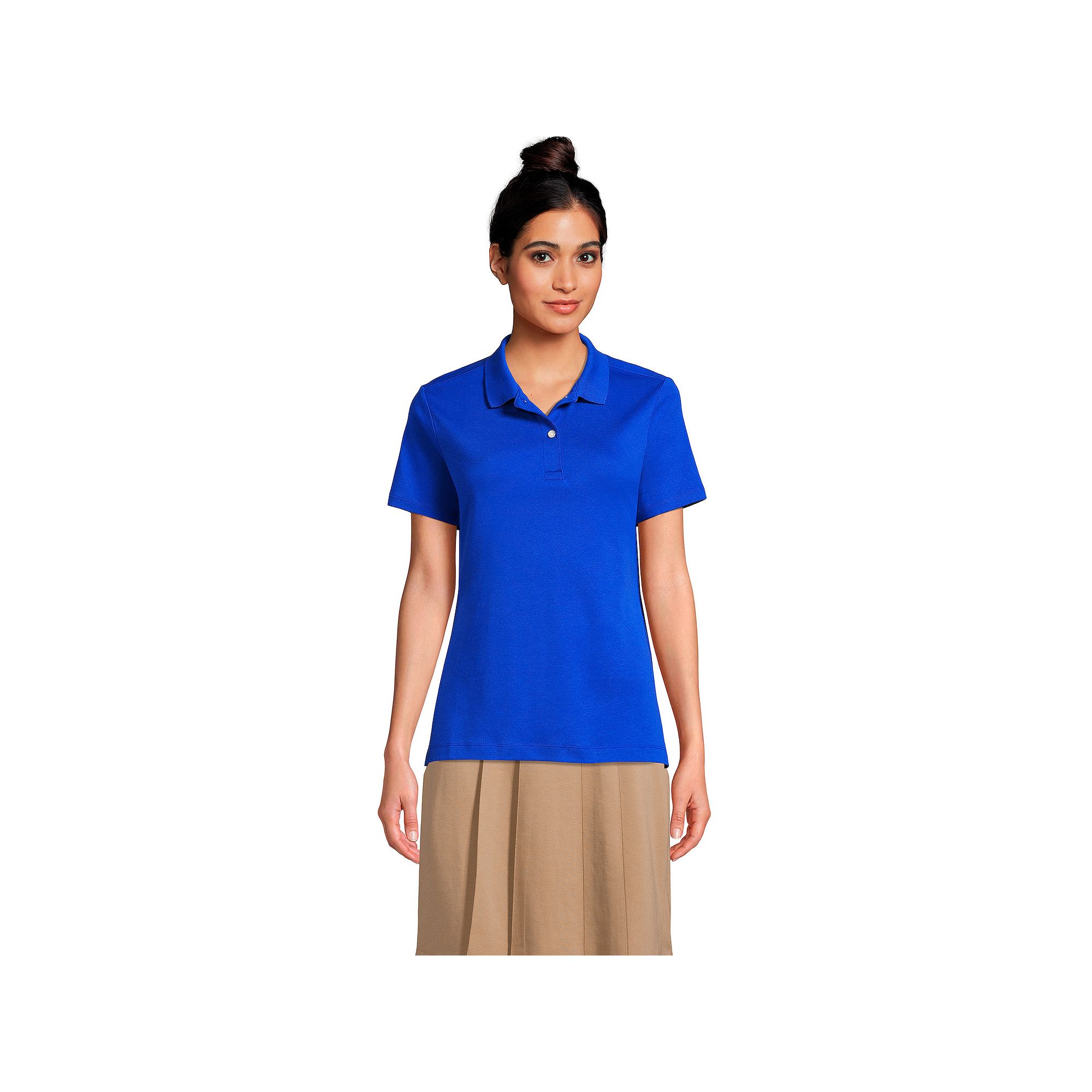Womens Lands End School Uniform Short Sleeve Interlock Polo Shirt, Size: 