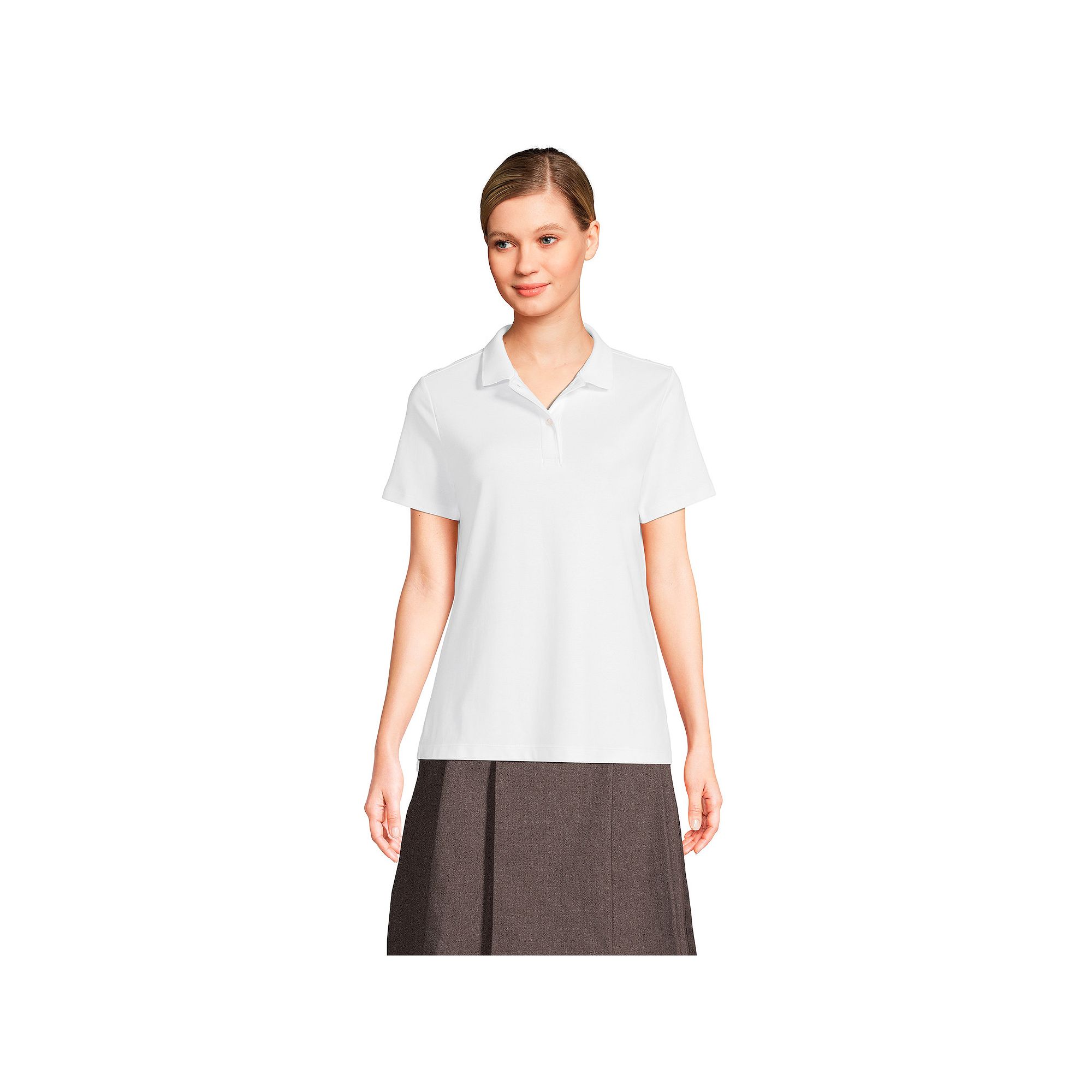 Womens Lands End School Uniform Short Sleeve Interlock Polo Shirt, Size: 