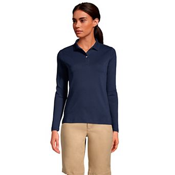 Women's Lands' End School Uniform Long Sleeve 2-Button Interlock Polo Shirt