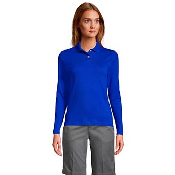 Women's Lands' End School Uniform Long Sleeve 2-Button Interlock Polo Shirt