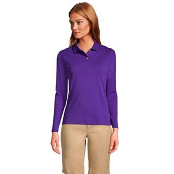 Women's Lands' End School Uniform Long Sleeve 2-Button Interlock Polo Shirt
