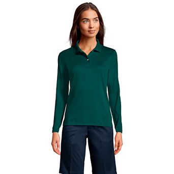 Women's Lands' End School Uniform Long Sleeve 2-Button Interlock Polo Shirt