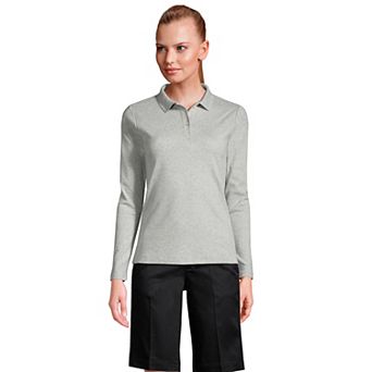 Women's Lands' End School Uniform Long Sleeve 2-Button Interlock Polo Shirt