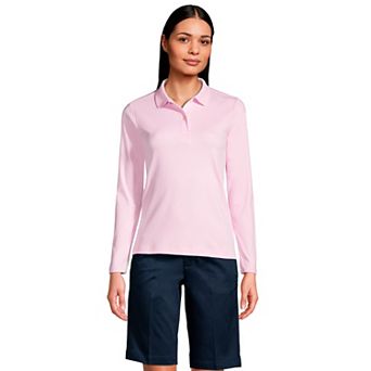 Women's Lands' End School Uniform Long Sleeve 2-Button Interlock Polo Shirt