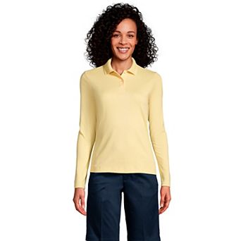 Women's Lands' End School Uniform Long Sleeve 2-Button Interlock Polo Shirt