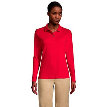 Women's Lands' End School Uniform Long Sleeve 2-Button Interlock Polo Shirt
