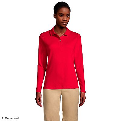 red polo dress uniform Kids long sleeve pique polo dress size 6-7
