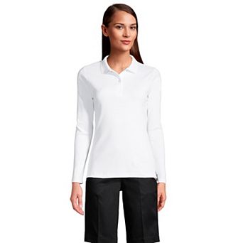 Women's Lands' End School Uniform Long Sleeve 2-Button Interlock Polo Shirt