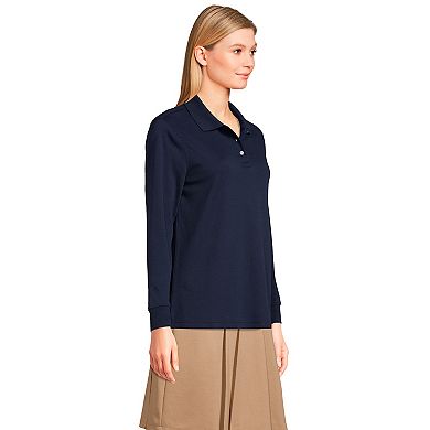 Women's Lands' End School Uniform Long Sleeve Interlock Polo Shirt