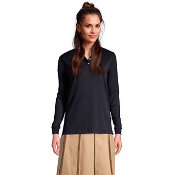 Women's Lands' End School Uniform Long Sleeve 3-Button Interlock Polo Shirt