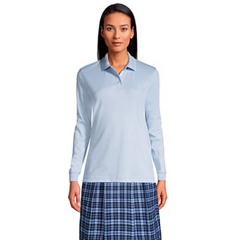 Women's Lands' End School Uniform Long Sleeve 3-Button Interlock Polo Shirt