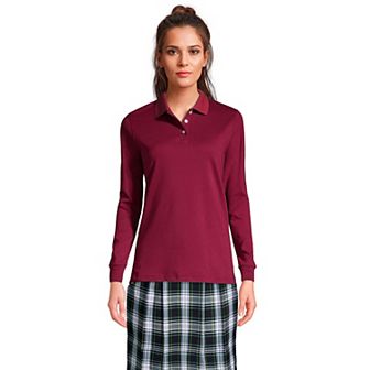 Women's Lands' End School Uniform Long Sleeve 3-Button Interlock Polo Shirt