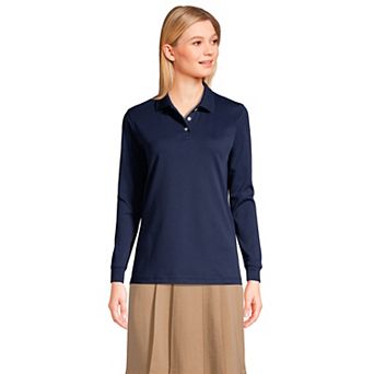 Women's Lands' End School Uniform Long Sleeve 3-Button Interlock Polo Shirt