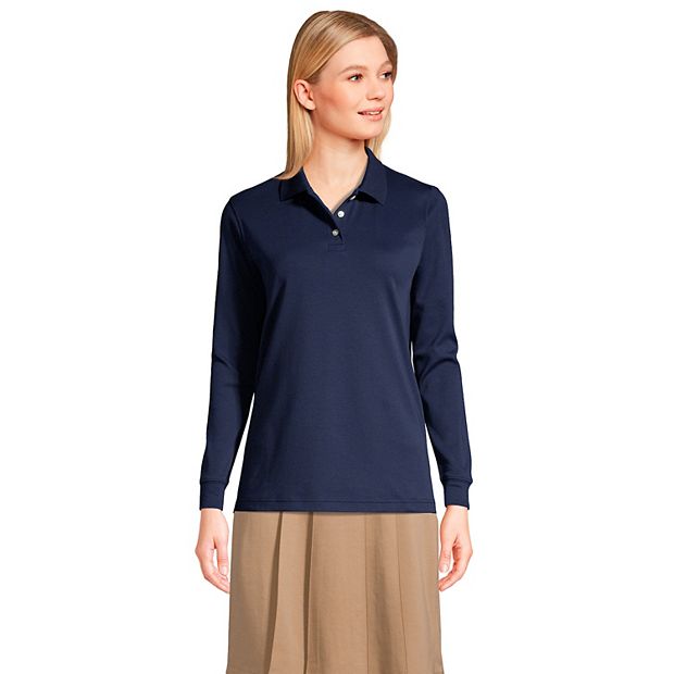 Women s Lands End School Uniform Long Sleeve Interlock Polo Shirt