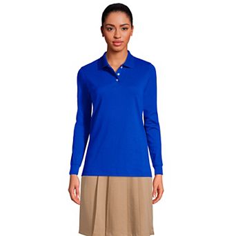 Women's Lands' End School Uniform Long Sleeve 3-Button Interlock Polo Shirt