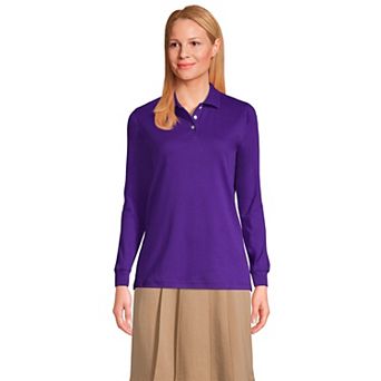 Women's Lands' End School Uniform Long Sleeve 3-Button Interlock Polo Shirt