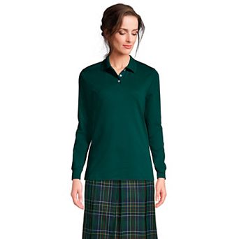 Women's Lands' End School Uniform Long Sleeve 3-Button Interlock Polo Shirt