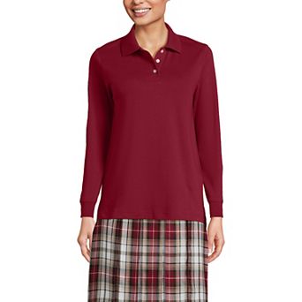 Women's Lands' End School Uniform Long Sleeve 3-Button Interlock Polo Shirt