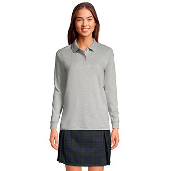Women's Lands' End School Uniform Long Sleeve 3-Button Interlock Polo Shirt