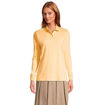 Women's Lands' End School Uniform Long Sleeve 3-Button Interlock Polo Shirt