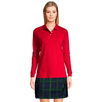 Women's Lands' End School Uniform Long Sleeve 3-Button Interlock Polo Shirt