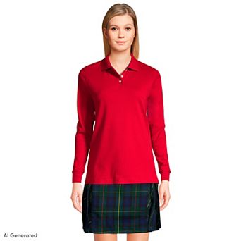 Women's Lands' End School Uniform Long Sleeve 3-Button Interlock Polo Shirt