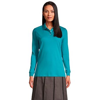 Women's Lands' End School Uniform Long Sleeve 3-Button Interlock Polo Shirt