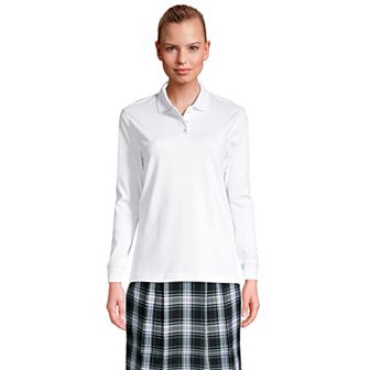Women's Lands' End School Uniform Long Sleeve 3-Button Interlock Polo Shirt