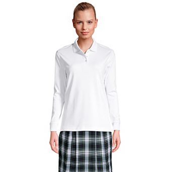 Women's Lands' End School Uniform Long Sleeve 3-Button Interlock Polo Shirt