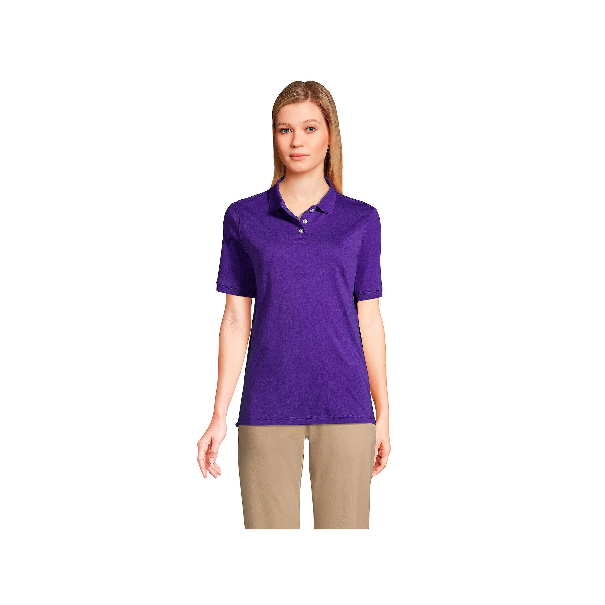 Womens Lands End School Uniform Classic Short Sleeve Interlock Polo Top, 