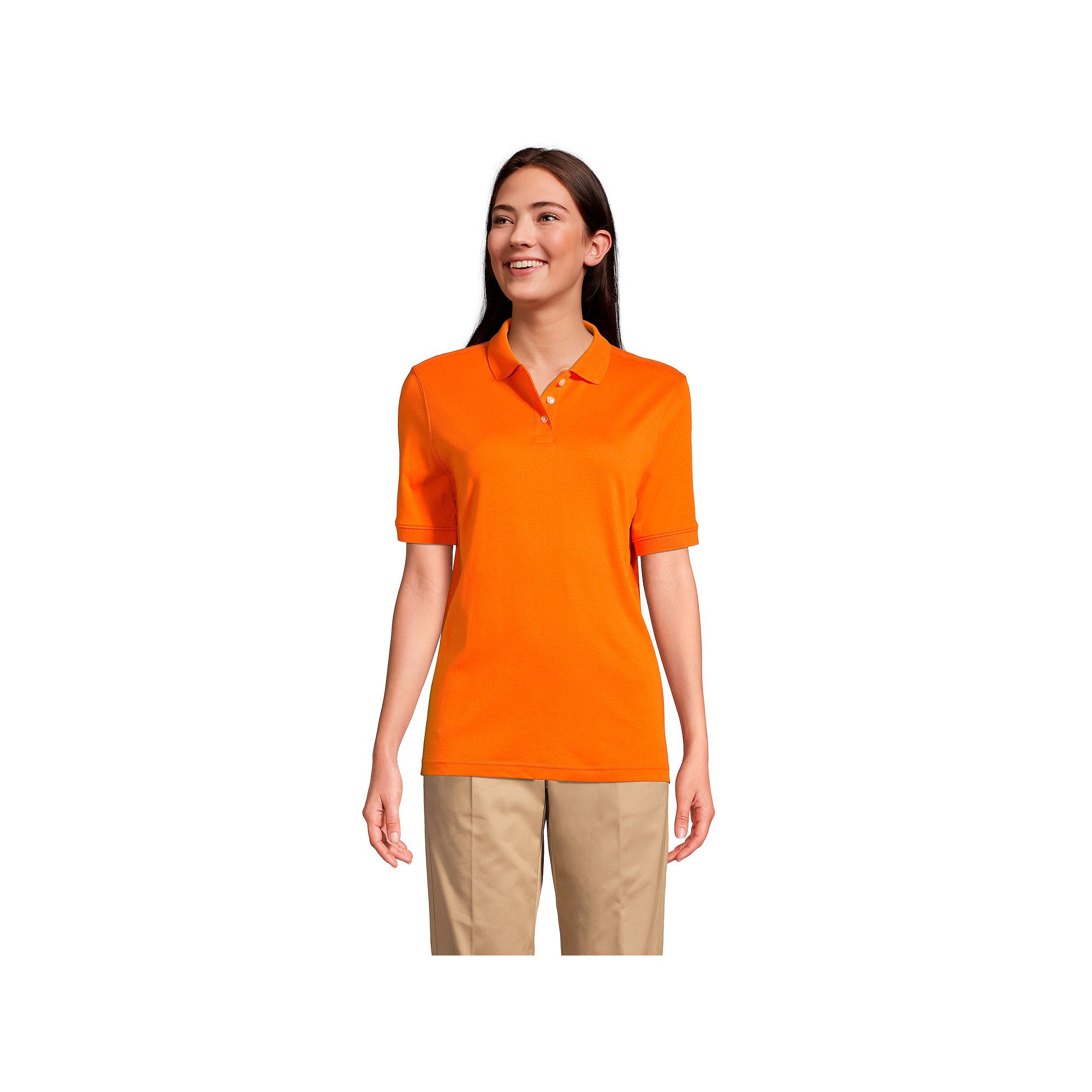 Womens Lands End School Uniform Classic Short Sleeve Interlock Polo Top, 
