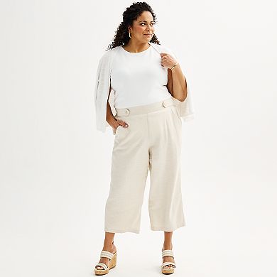 Plus Size Croft & Barrow® Button-Tab Pull-On Wide Leg Crop Pants